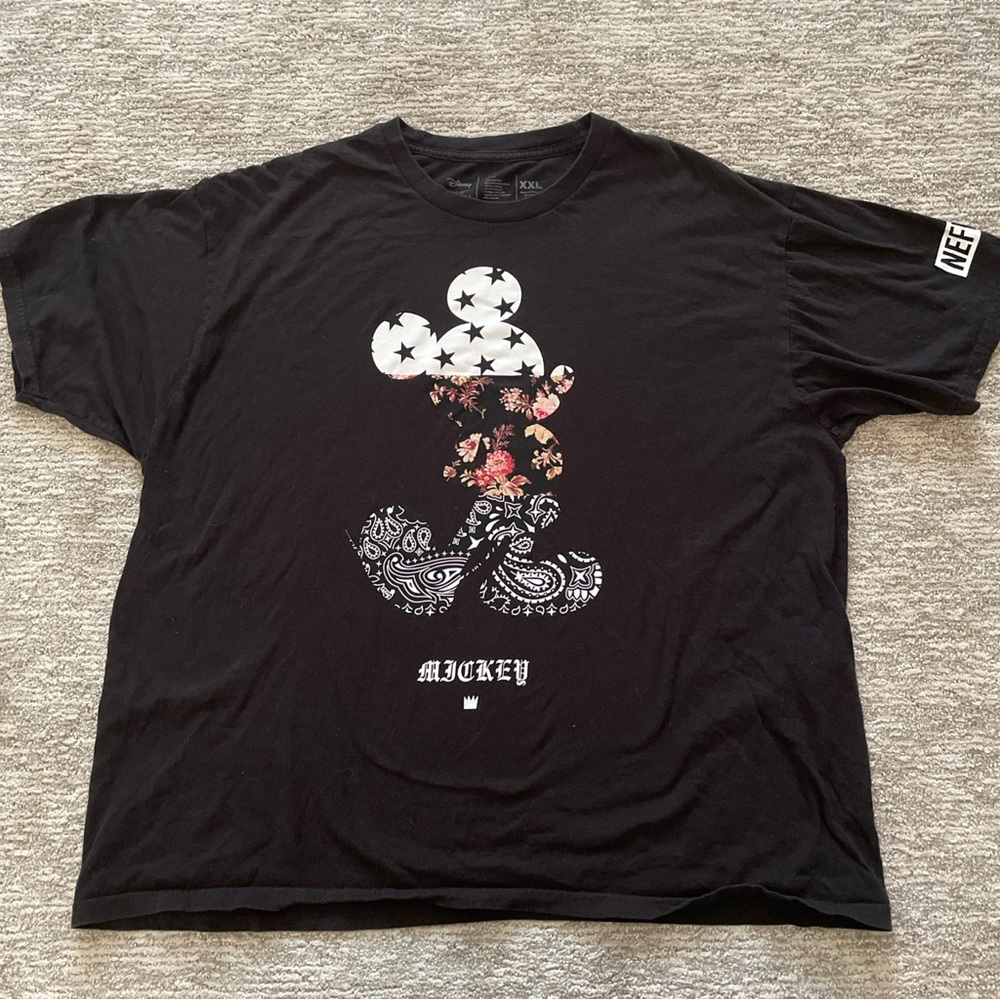 Disney Neff Collection Mickey Mouse Collab Paisley Crew Neck T-Shirt Black XXL